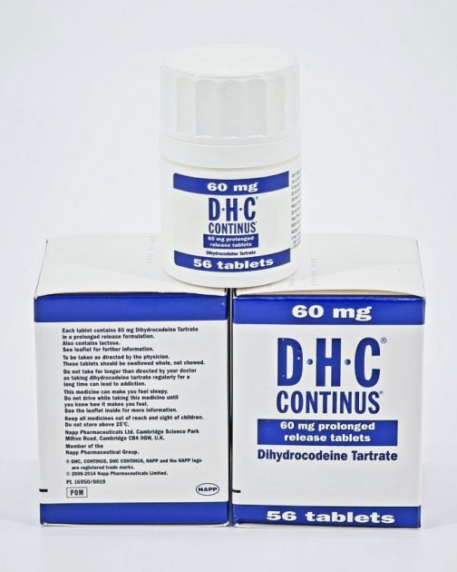 Dihydrocodeine Continus 60mg Napp Pharms is used for the treatment of: Migraine Headaches Sciatica Osteoarthritis Rheumatoid Arthritis Nerve Pain Post-operative Pain 56 Tablets in one box